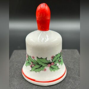 Festive Ceramic Bell with Holly Design, Christmas